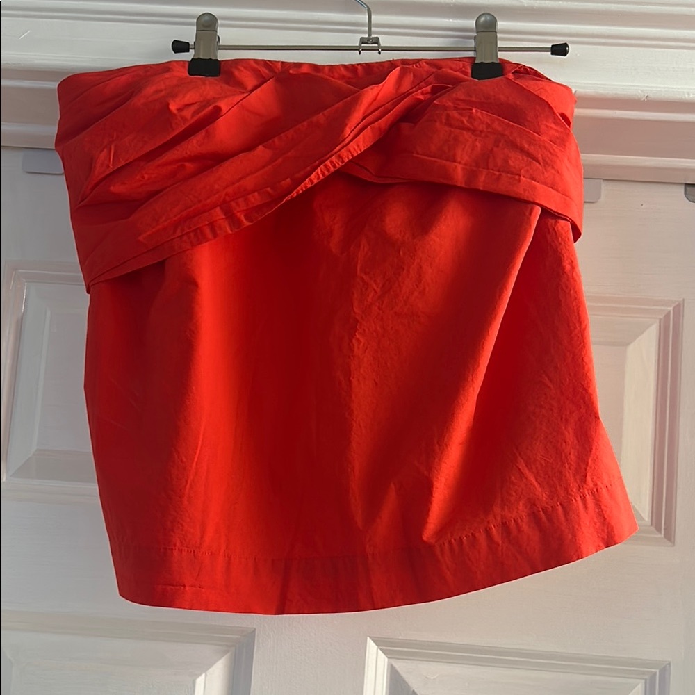 Orange Strapless Tube Top with Ruffle